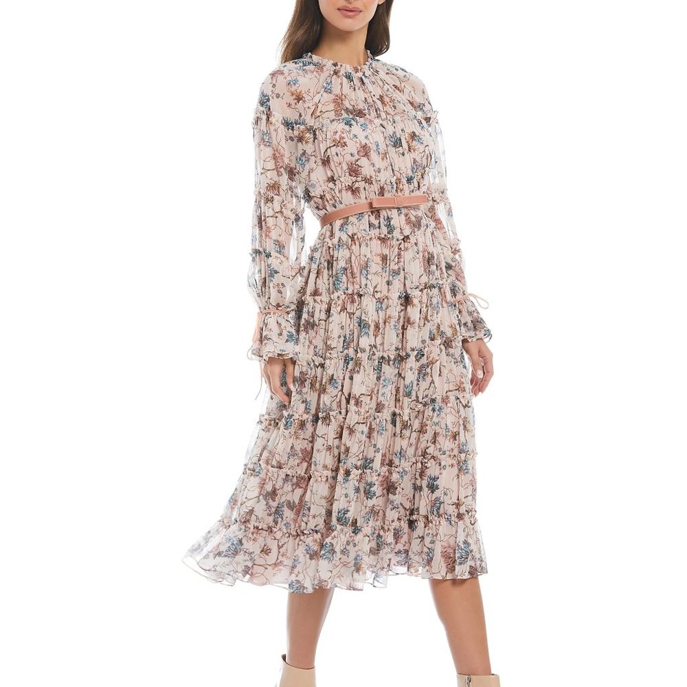 Nicola Bathie x Antonio MelaniClaire Floral Chiffon Crew Neck Dress
